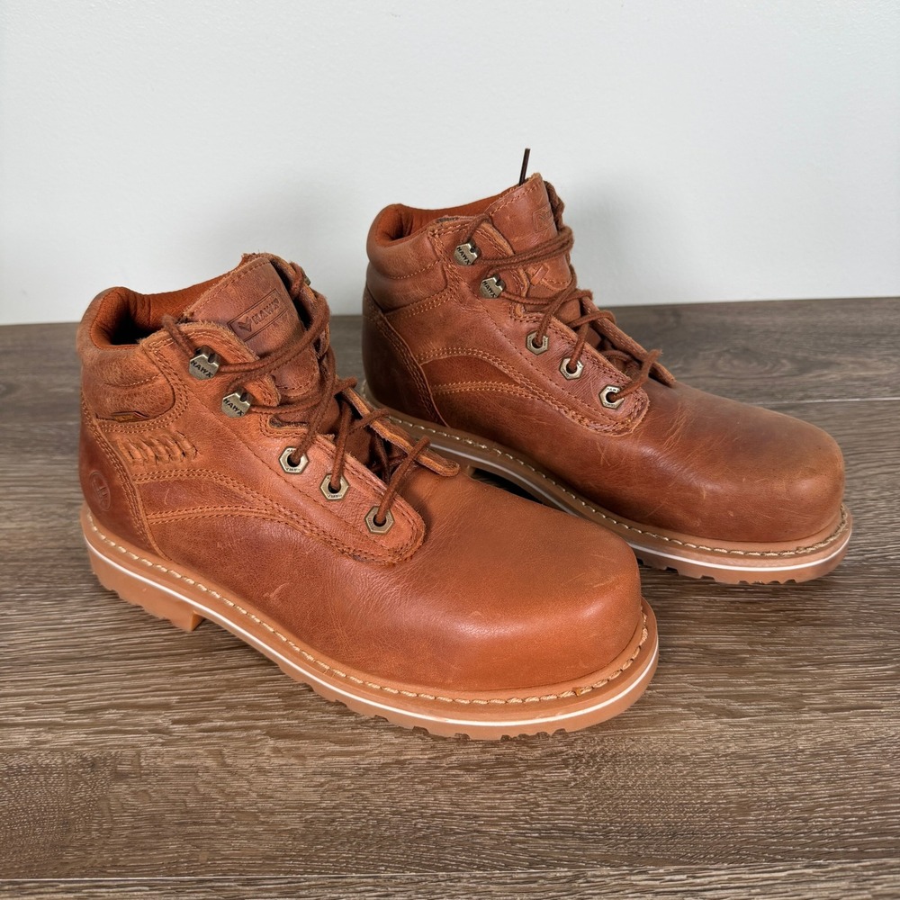 Hawx Womens 8B Leather Waterproof Work Boots Composite Toe EH PR Safety Brown